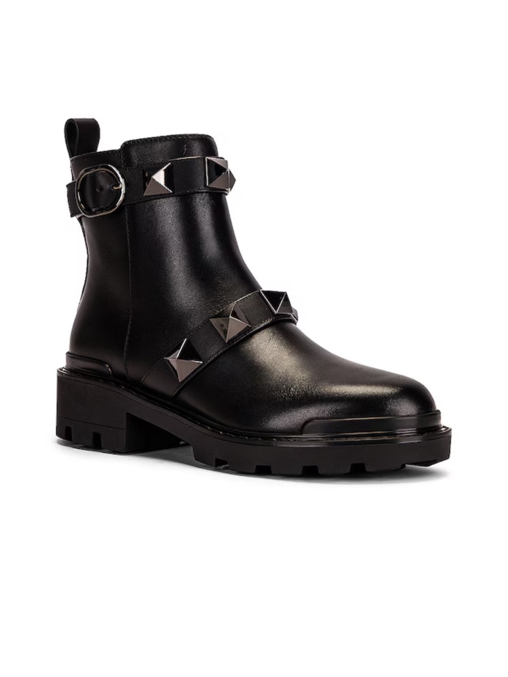 Valentino Garavani Black Leather Rockstud Ankle Boots Short Roman Stud Boots